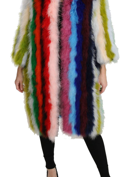 Dolce & Gabbana Multicolor Turkey Feather Cape Fur Coat