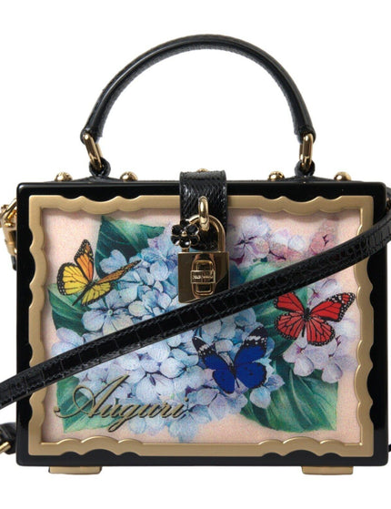 Dolce & Gabbana Multicolor Wood Snakeskin Top Handle Box Shoulder Floral Bag - Ellie Belle