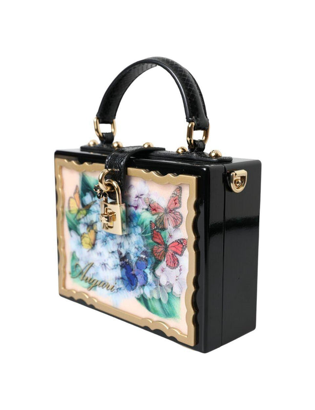 Dolce & Gabbana Multicolor Wood Snakeskin Top Handle Box Shoulder Floral Bag - Ellie Belle
