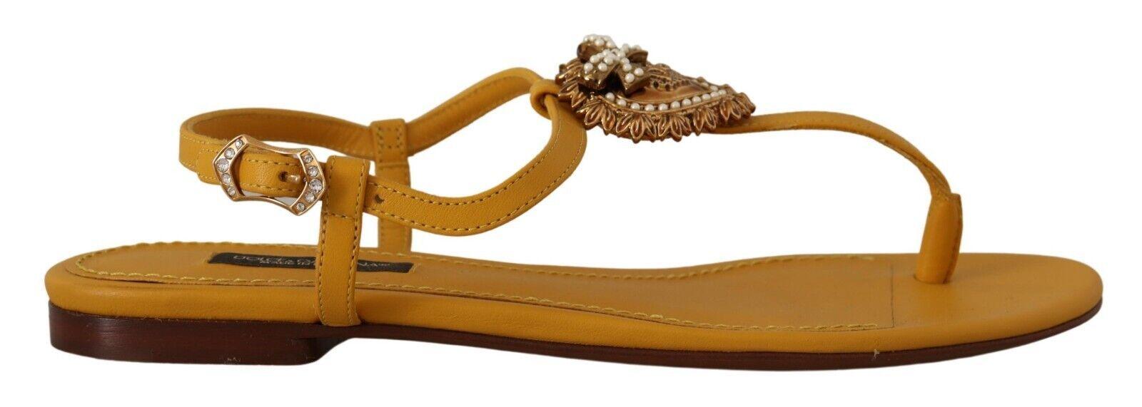 Dolce & Gabbana Mustard Leather Devotion Flats Sandals Shoes - Ellie Belle