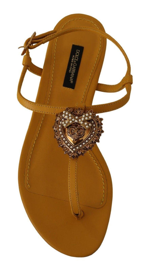 Dolce & Gabbana Mustard Leather Devotion Flats Sandals Shoes - Ellie Belle