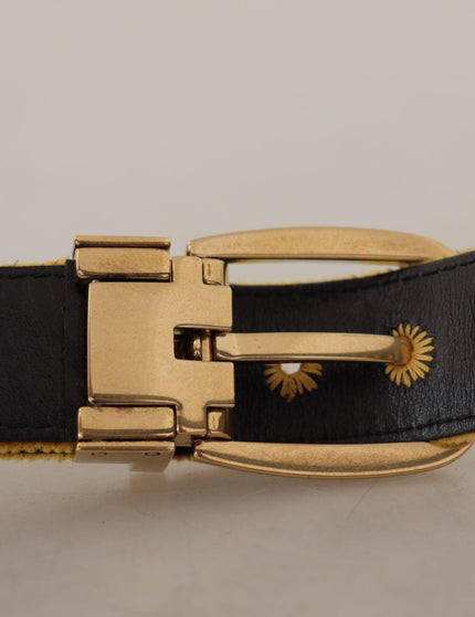 Dolce & Gabbana Mustard Velvet Gold Logo Engraved Metal Buckle Belt - Ellie Belle