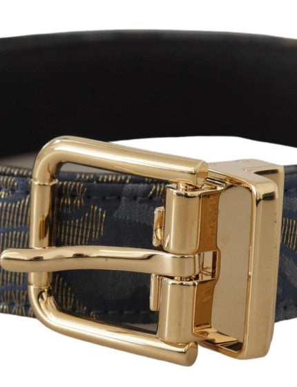 Dolce & Gabbana Navy Blue Jacquard Gold Tone Logo Metal Buckle Belt - Ellie Belle