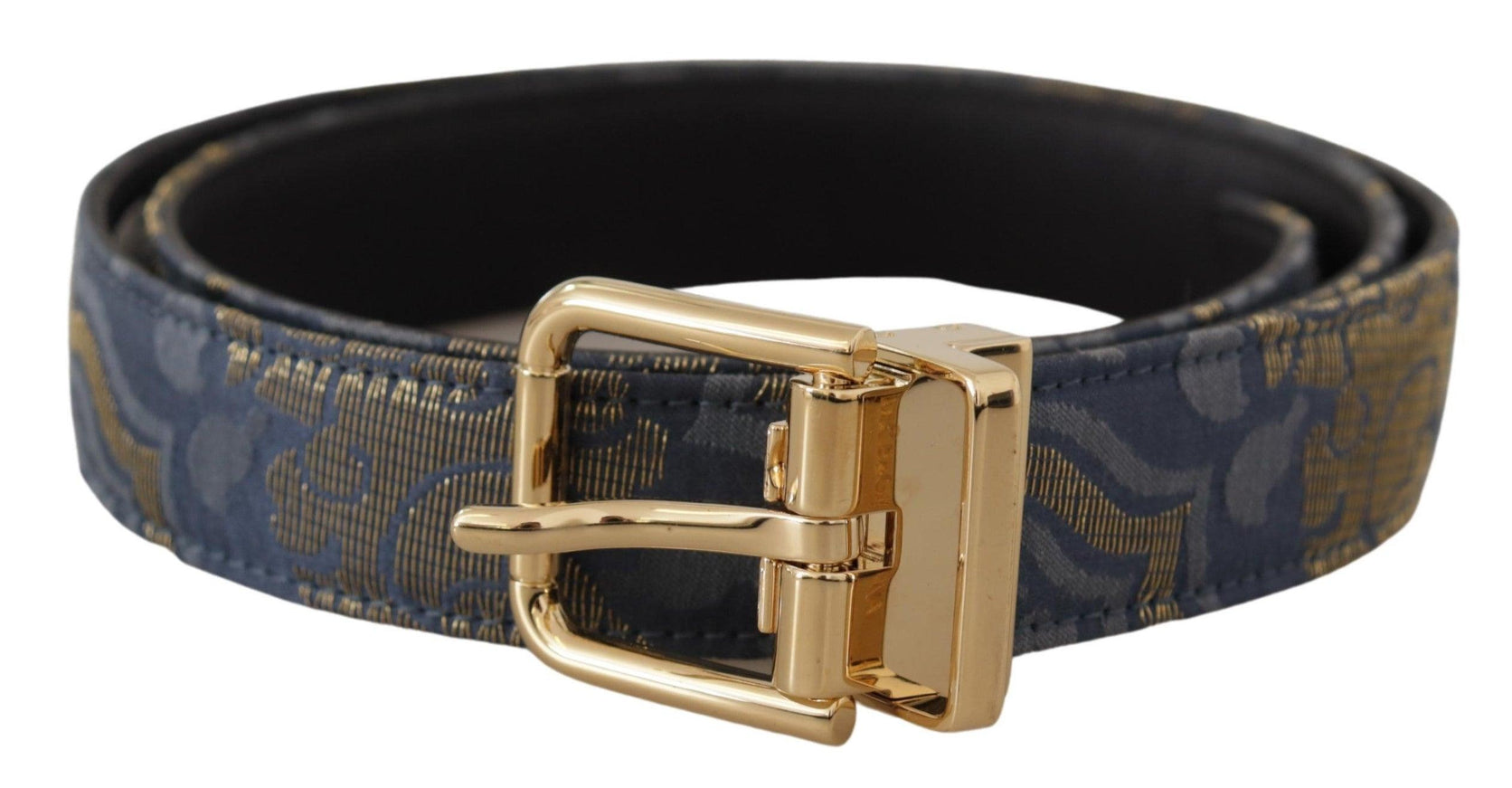 Dolce & Gabbana Navy Blue Jacquard Gold Tone Logo Metal Buckle Belt - Ellie Belle