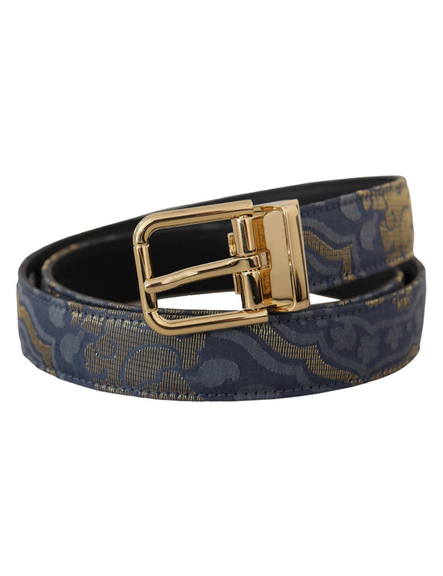 Dolce & Gabbana Navy Blue Jacquard Gold Tone Logo Metal Buckle Belt - Ellie Belle