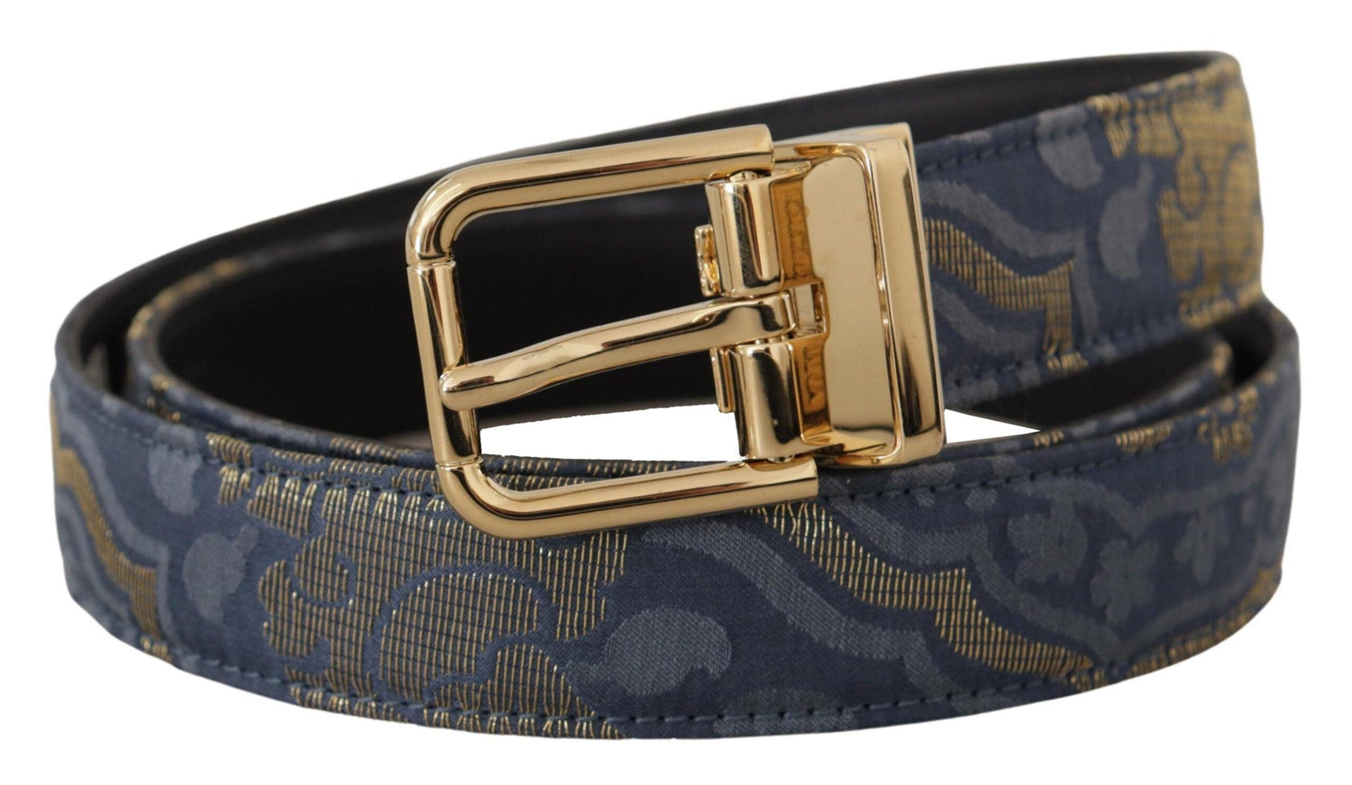 Dolce & Gabbana Navy Blue Jacquard Gold Tone Logo Metal Buckle Belt - Ellie Belle