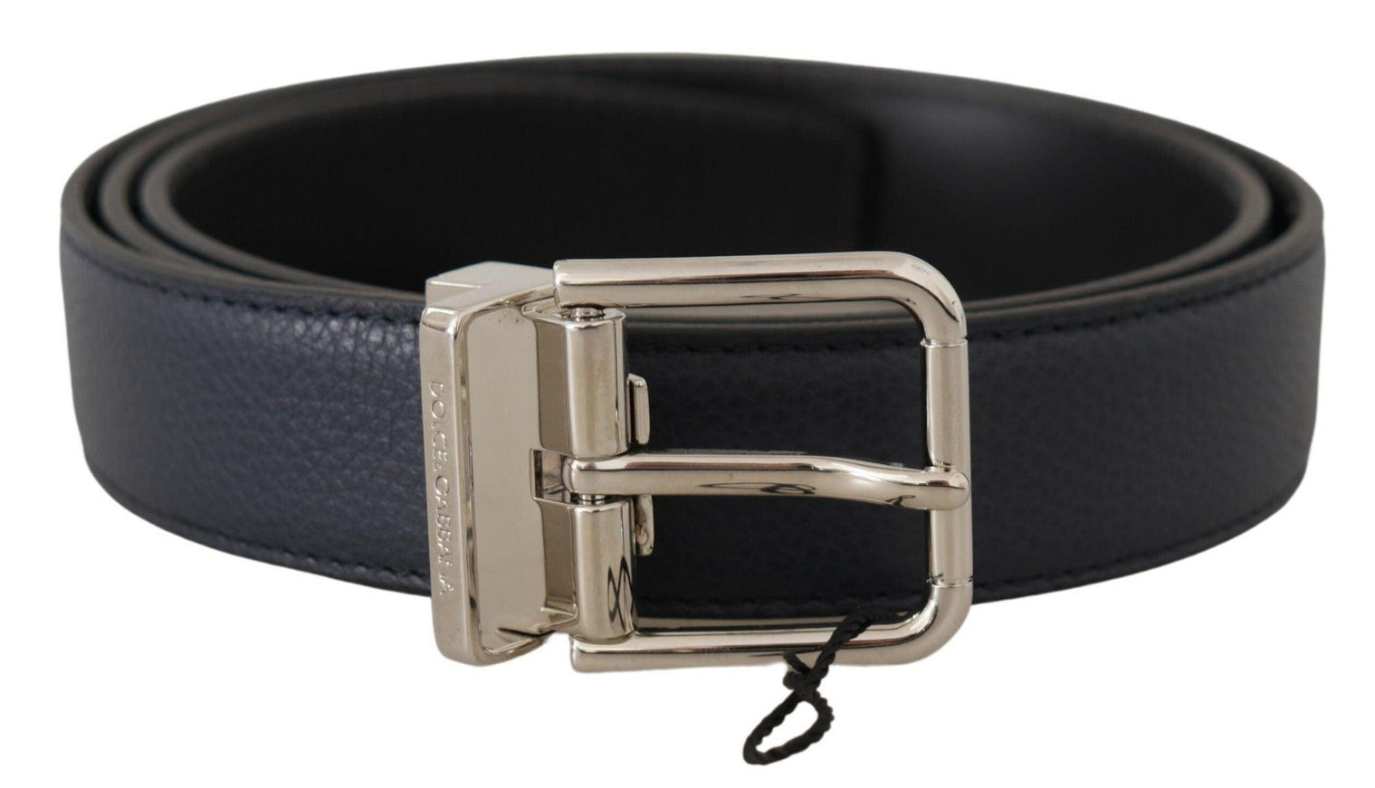 Dolce & Gabbana Navy Blue Leather Silver Tone Metal Buckle Belt - Ellie Belle