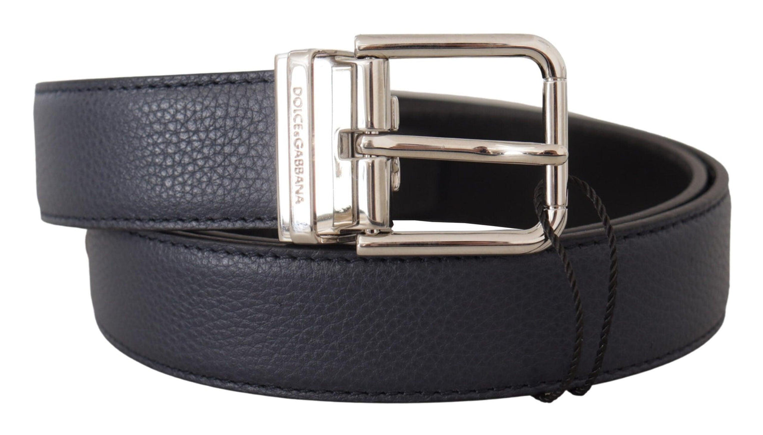 Dolce & Gabbana Navy Blue Leather Silver Tone Metal Buckle Belt - Ellie Belle