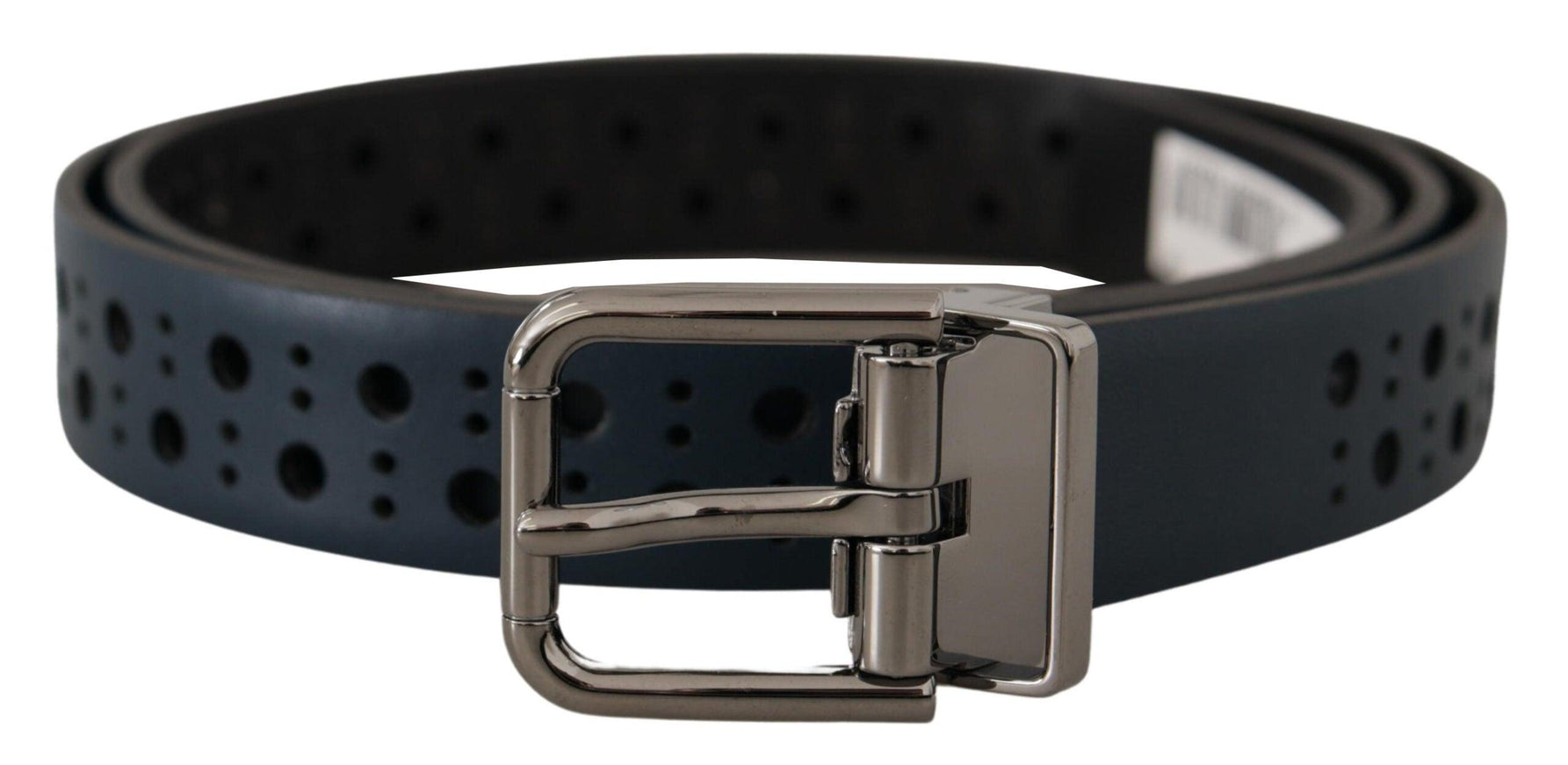 Dolce & Gabbana Navy Blue Perforated Leather Skinny Metal Buckle Belt - Ellie Belle