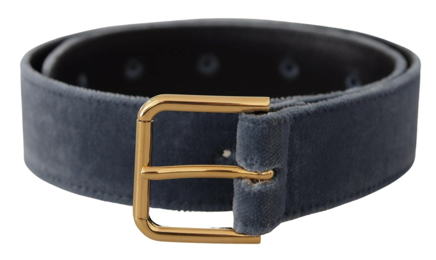 Dolce & Gabbana Navy Blue Velvet Gold Metal Logo Waist Buckle Belt - Ellie Belle