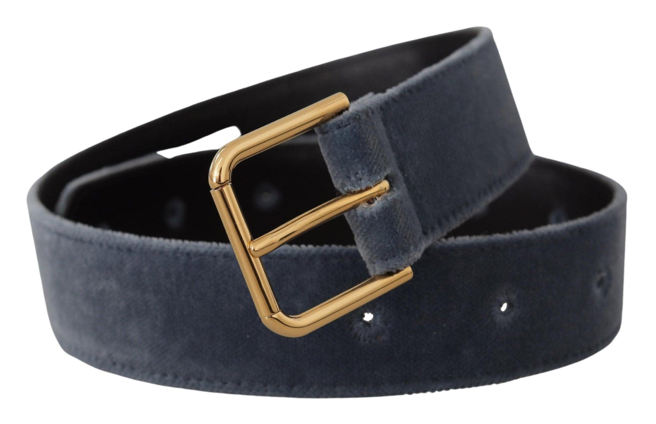 Dolce & Gabbana Navy Blue Velvet Gold Metal Logo Waist Buckle Belt - Ellie Belle