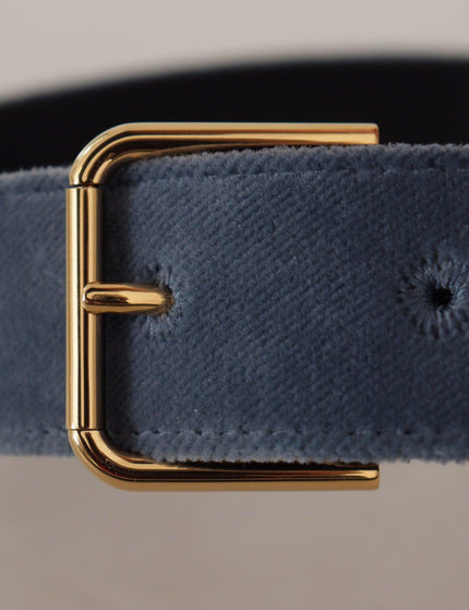 Dolce & Gabbana Navy Blue Velvet Gold Metal Logo Waist Buckle Belt - Ellie Belle