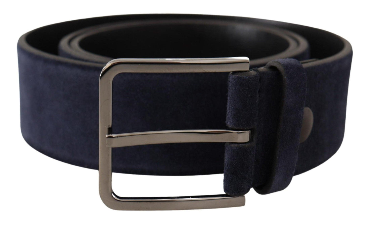 Dolce & Gabbana Navy Blue Velvet Leather Silver Logo Buckle Belt - Ellie Belle