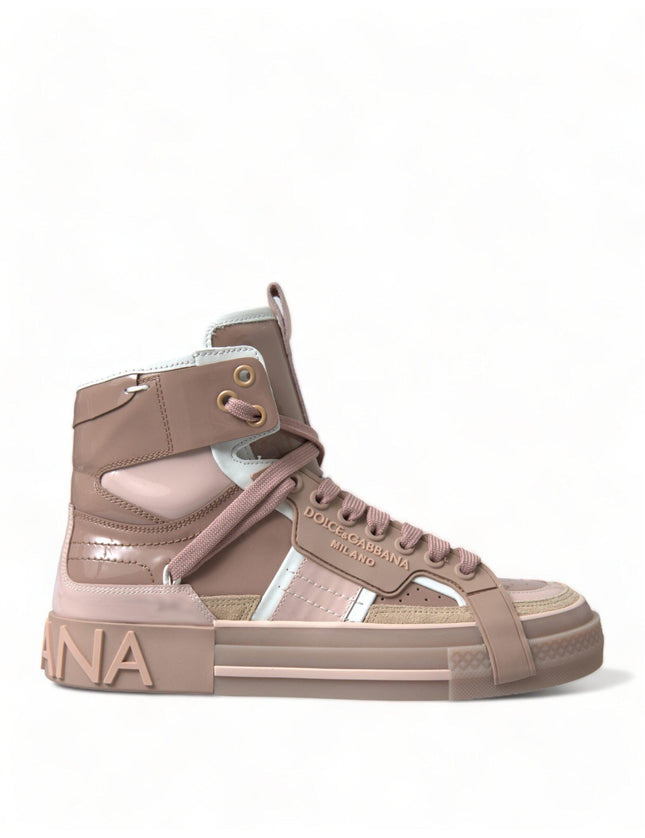 Dolce & Gabbana Nude Pink Leather High Top Sneakers Shoes - Ellie Belle