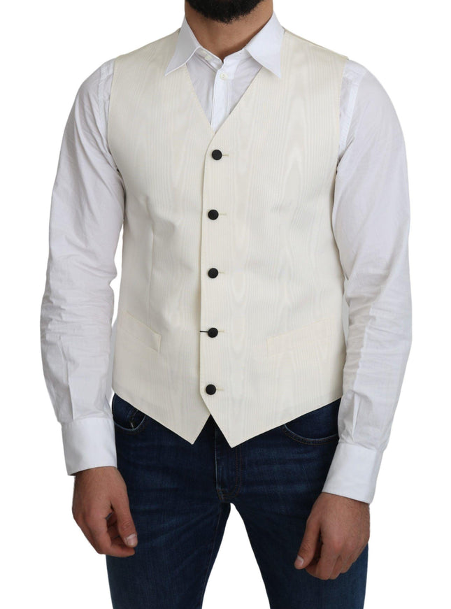 Dolce & Gabbana Off-White 100% Silk Formal Coat Vest - Ellie Belle