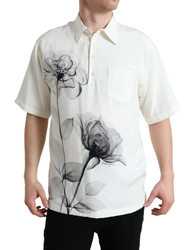 Dolce & Gabbana Off White Floral Print Collared Polo T-shirt - Ellie Belle