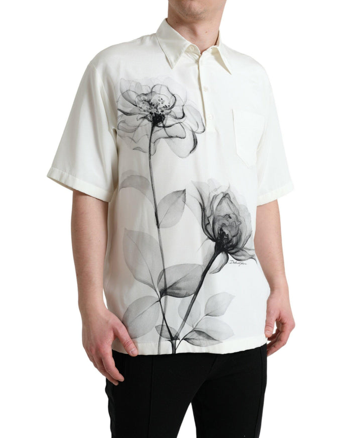 Dolce & Gabbana Off White Floral Print Collared Polo T-shirt - Ellie Belle