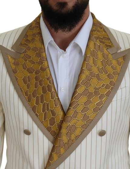 Dolce & Gabbana Off White Gold Striped Tuxedo Slim Fit Suit - Ellie Belle