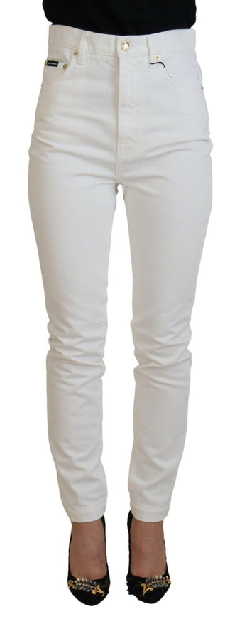 Dolce & Gabbana Off White High Waist Skinny Denim Cotton Jeans - Ellie Belle