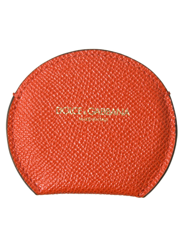 Dolce & Gabbana Orange Calfskin Leather Round Logo Hand Mirror Holder - Ellie Belle
