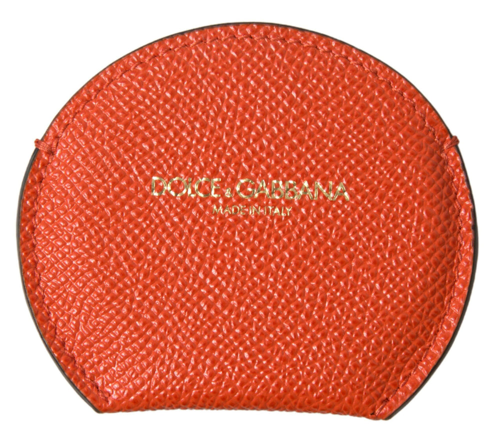 Dolce & Gabbana Orange Calfskin Leather Round Logo Hand Mirror Holder - Ellie Belle