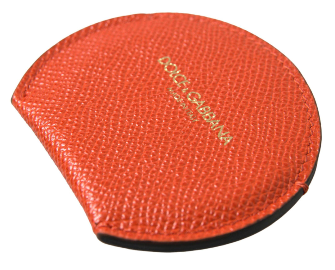 Dolce & Gabbana Orange Calfskin Leather Round Logo Hand Mirror Holder - Ellie Belle