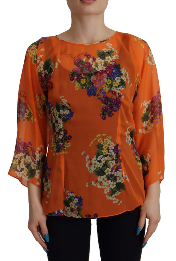 Dolce & Gabbana Orange Floral Print Long Sleeve Blouse - Ellie Belle