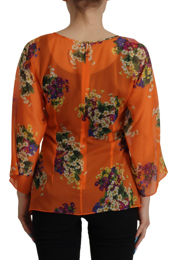 Dolce & Gabbana Orange Floral Print Long Sleeve Blouse - Ellie Belle