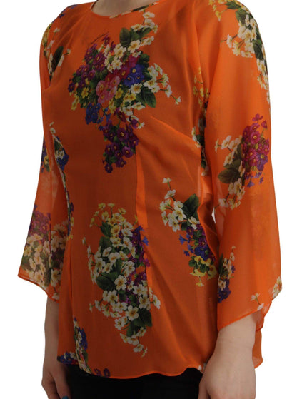 Dolce & Gabbana Orange Floral Print Long Sleeve Blouse - Ellie Belle