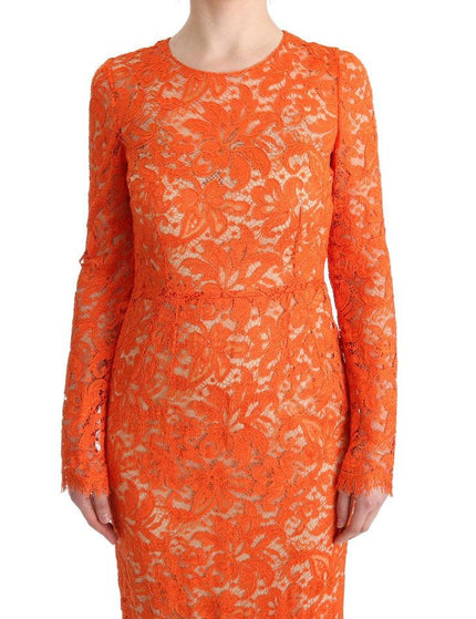 Dolce & Gabbana Orange Floral Ricamo Sheath Long Dress - Ellie Belle