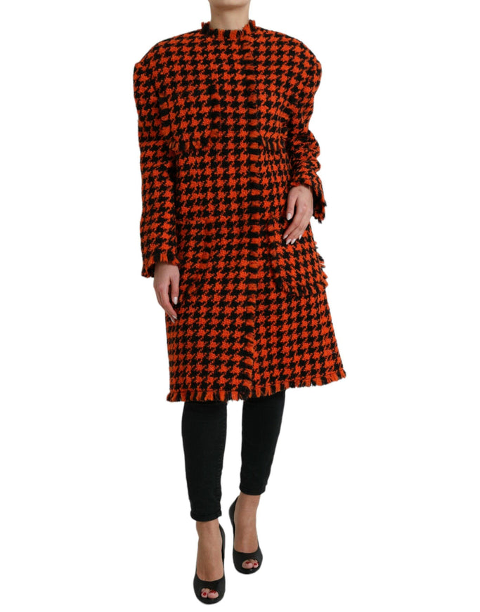 Dolce & Gabbana Orange Houndstooth Long Sleeve Coat Jacket - Ellie Belle