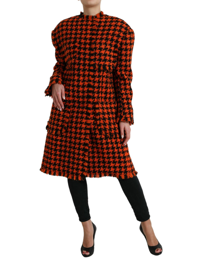 Dolce & Gabbana Orange Houndstooth Long Sleeve Coat Jacket - Ellie Belle