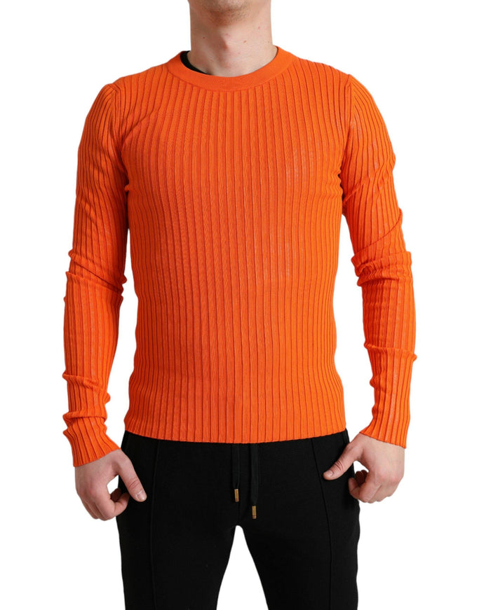 Dolce & Gabbana Orange Knitted Crewneck Men Pullover Sweater - Ellie Belle