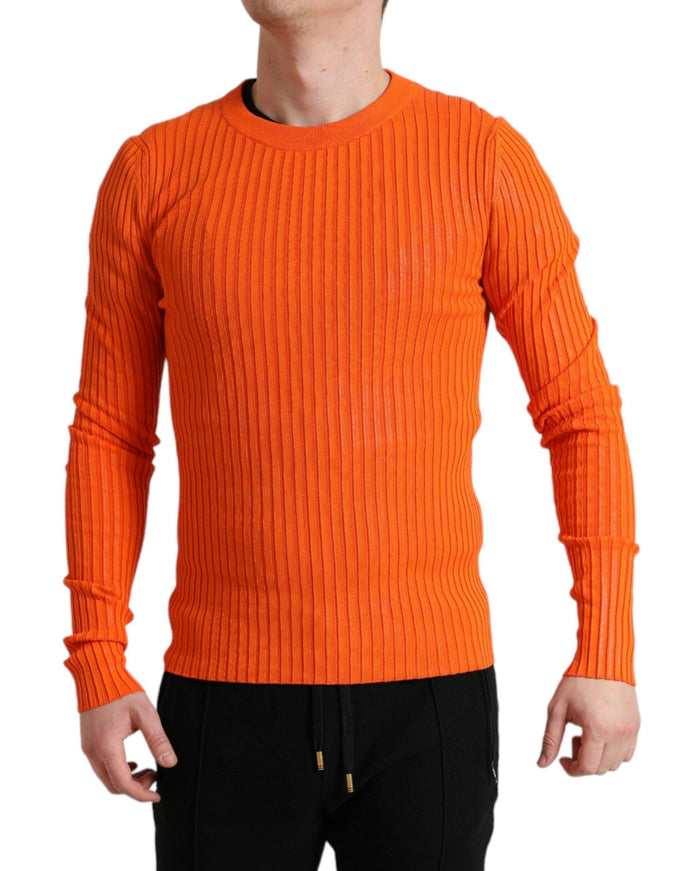 Dolce & Gabbana Orange Knitted Crewneck Men Pullover Sweater - Ellie Belle