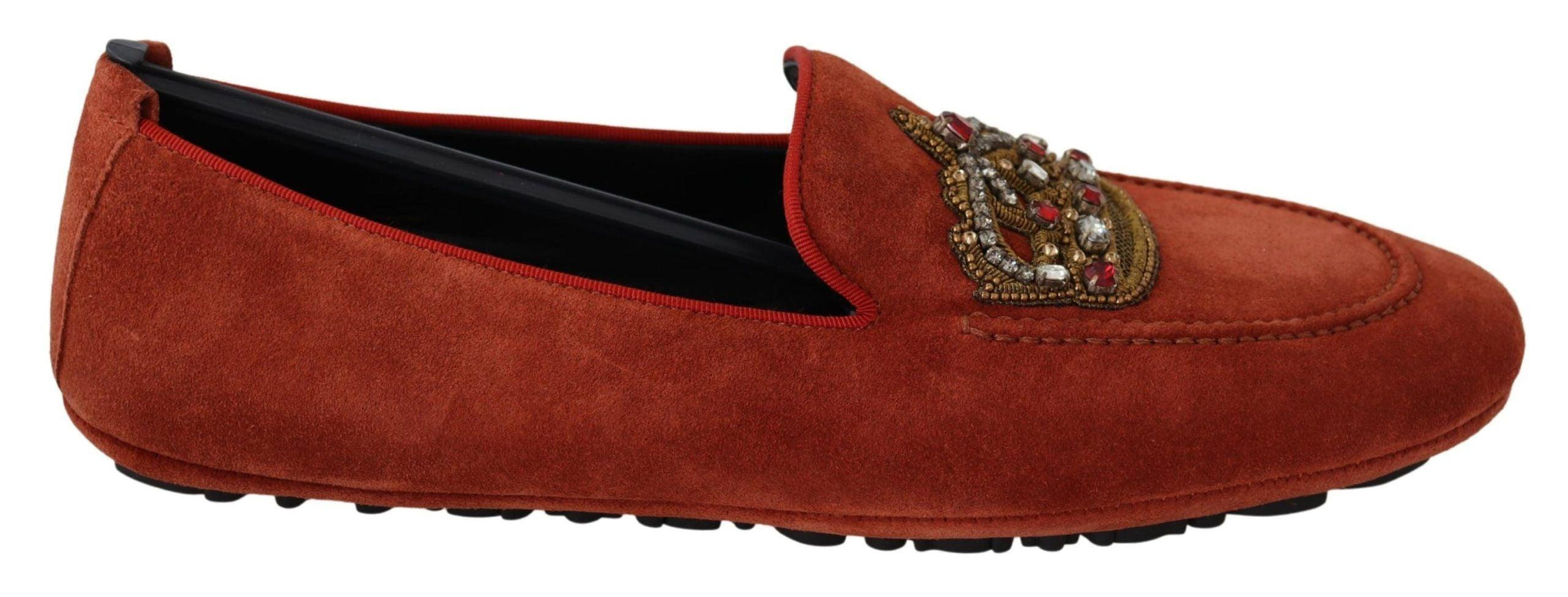 Dolce & Gabbana Orange Leather Crystal Crown Loafers Shoes - Ellie Belle