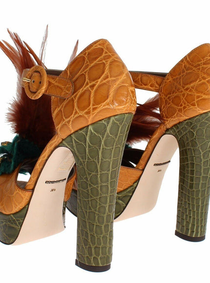Dolce & Gabbana Orange Leather Crystal Platform Sandal Shoes