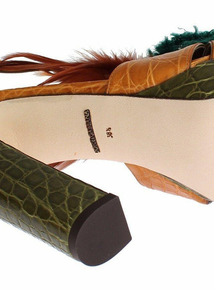 Dolce & Gabbana Orange Leather Crystal Platform Sandal Shoes