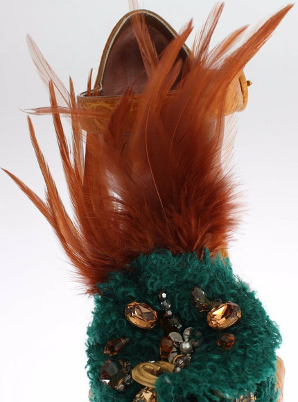 Dolce & Gabbana Orange Leather Crystal Platform Sandal Shoes