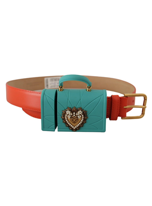 Dolce & Gabbana Orange Leather Devotion Heart Micro Bag Headphones Belt - Ellie Belle