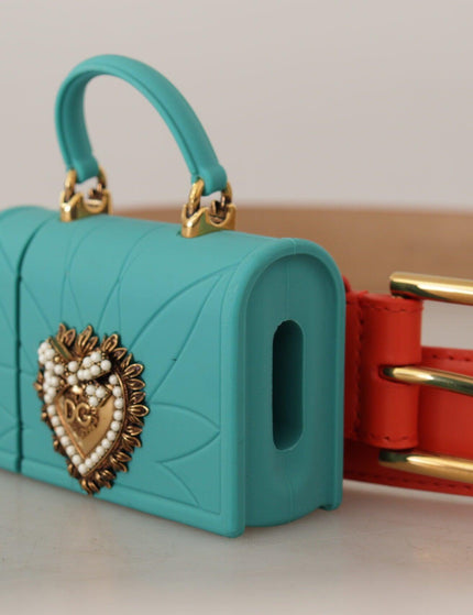 Dolce & Gabbana Orange Leather Devotion Heart Micro Bag Headphones Belt - Ellie Belle