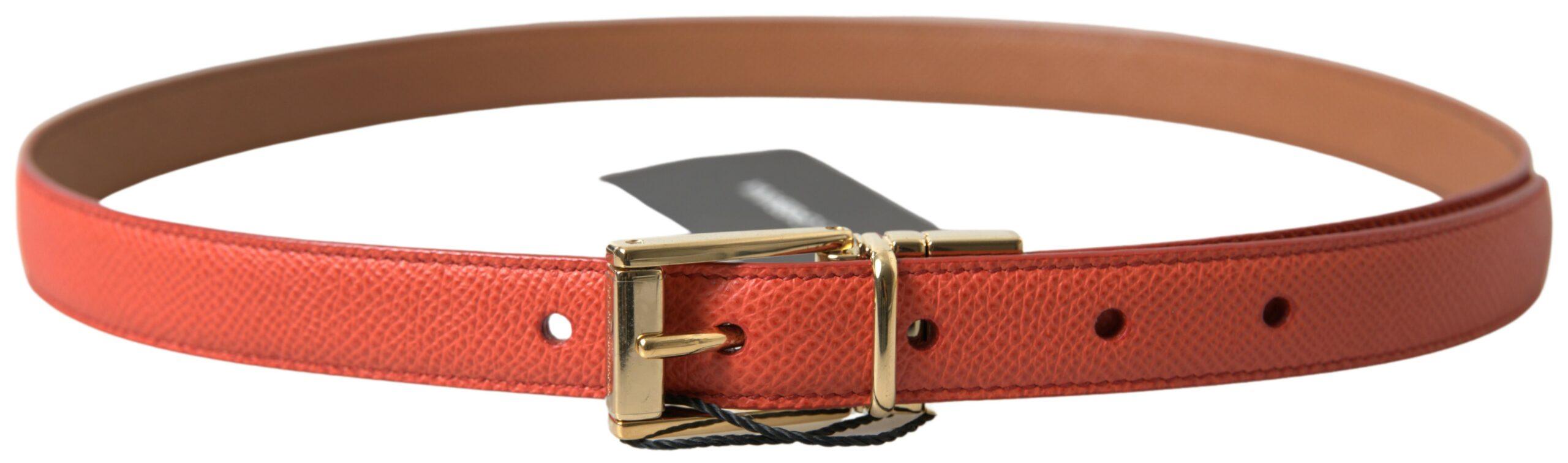 Dolce & Gabbana Orange Leather Gold Metal Buckle Women Belt - Ellie Belle