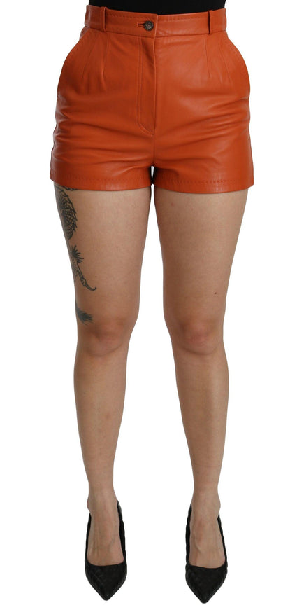 Dolce & Gabbana Orange Leather High Waist Hot Pants Shorts - Ellie Belle