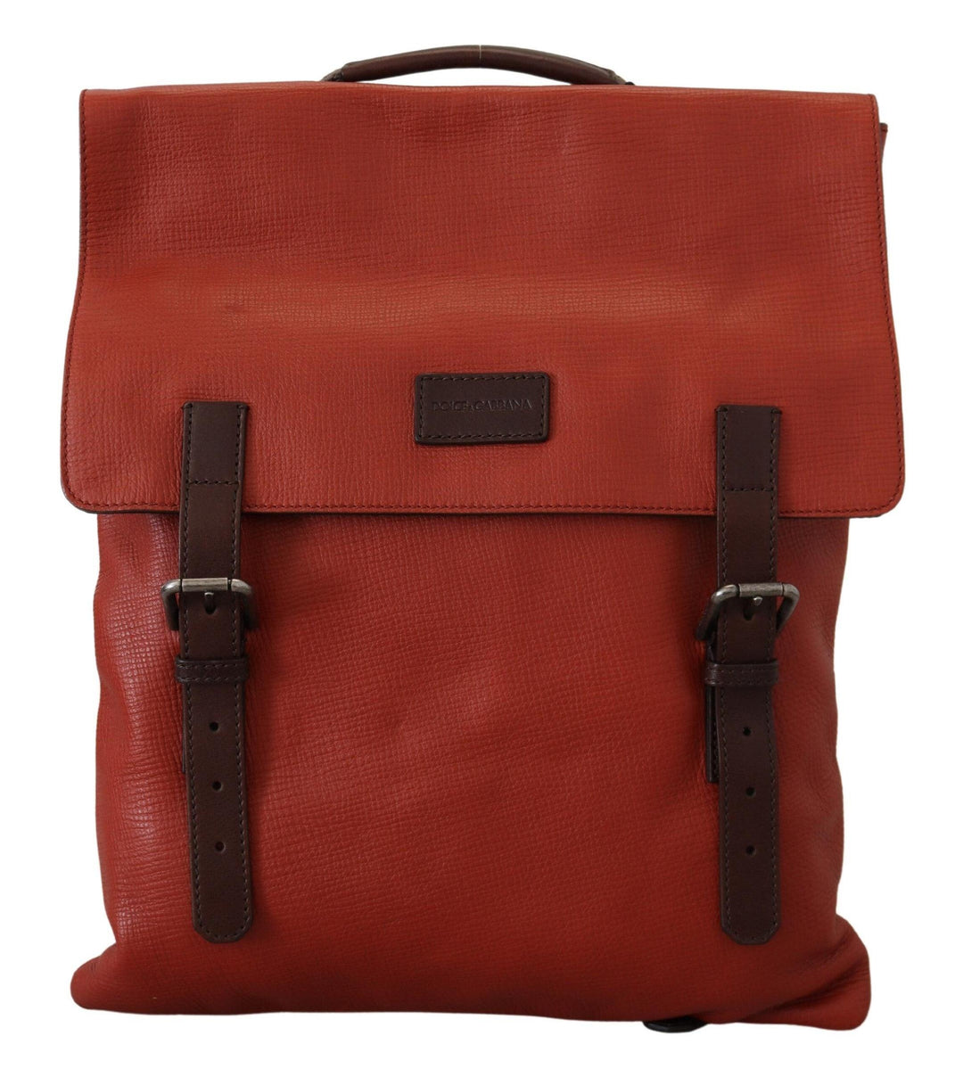 Dolce & Gabbana Orange Leather Logo Plaque Men Backpack Bag - Ellie Belle