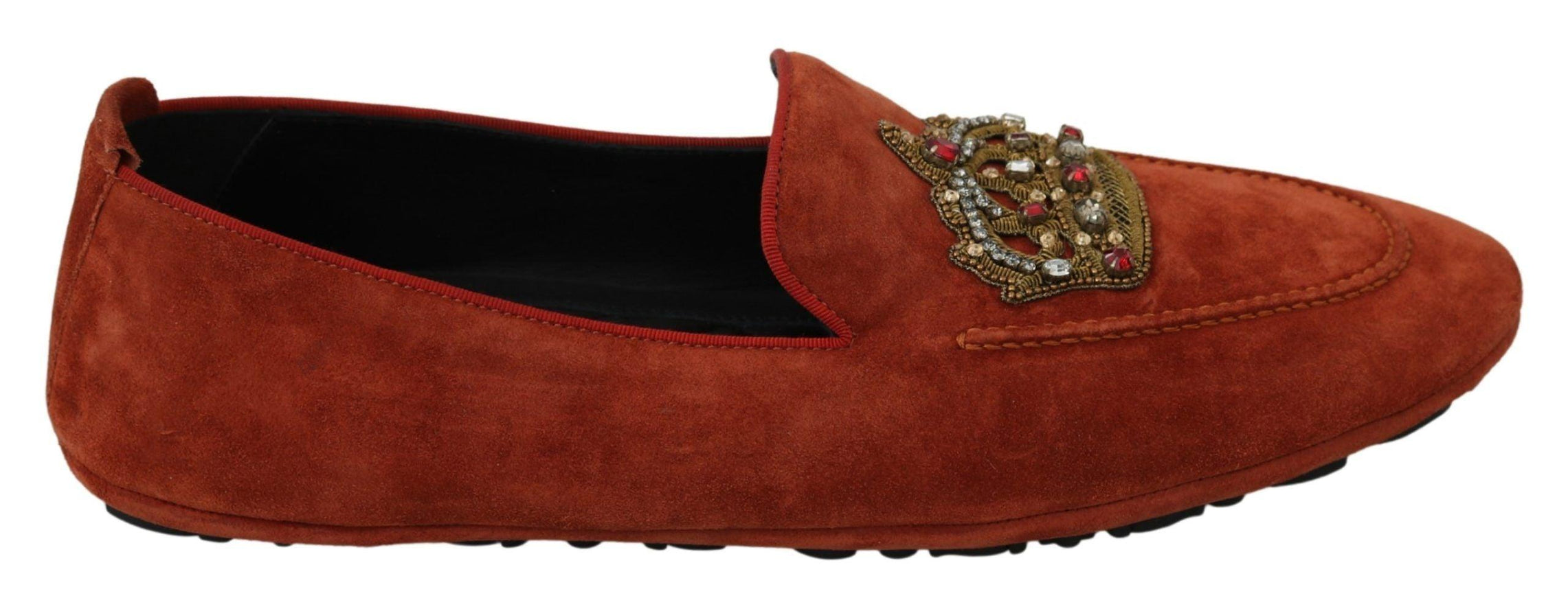 Dolce & Gabbana Orange Leather Moccasins Crystal Crown Slippers Shoes - Ellie Belle