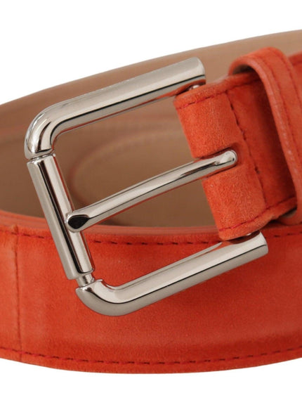 Dolce & Gabbana Orange Leather Suede Silver Logo Metal Buckle Belt - Ellie Belle