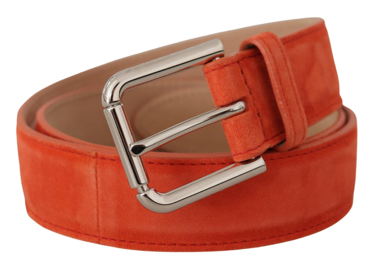 Dolce & Gabbana Orange Leather Suede Silver Logo Metal Buckle Belt - Ellie Belle