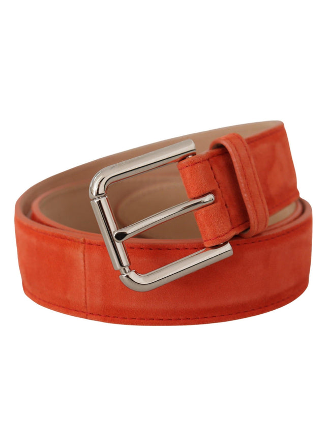 Dolce & Gabbana Orange Leather Suede Silver Logo Metal Buckle Belt - Ellie Belle