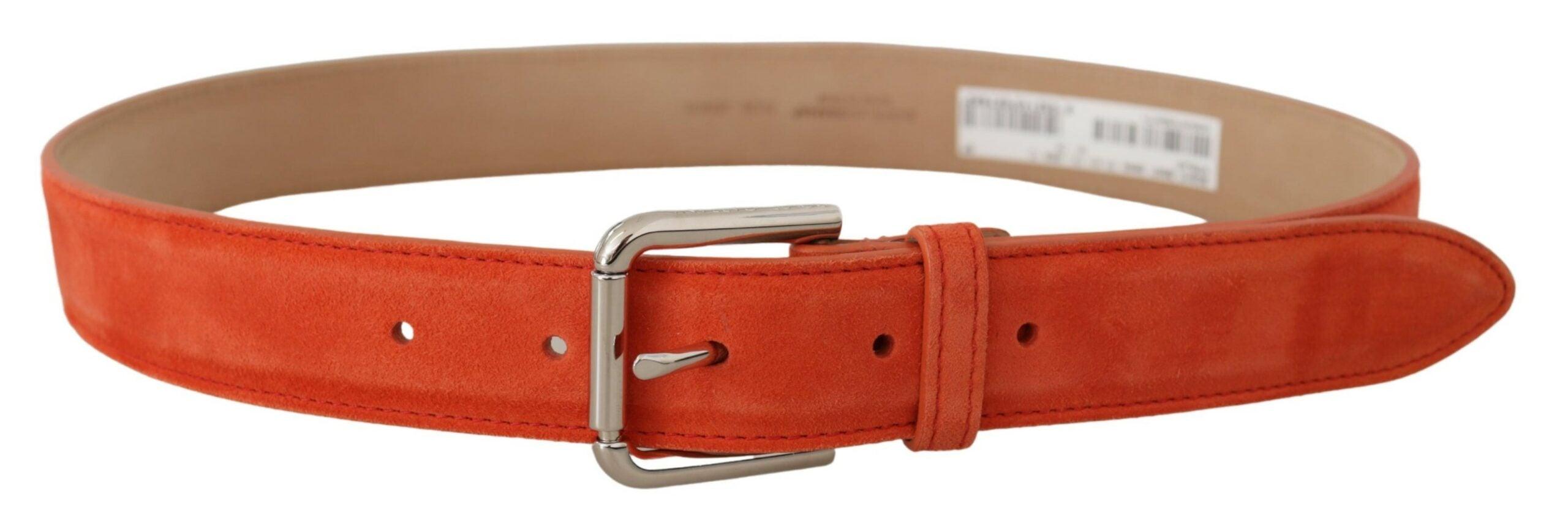 Dolce & Gabbana Orange Leather Suede Silver Logo Metal Buckle Belt - Ellie Belle