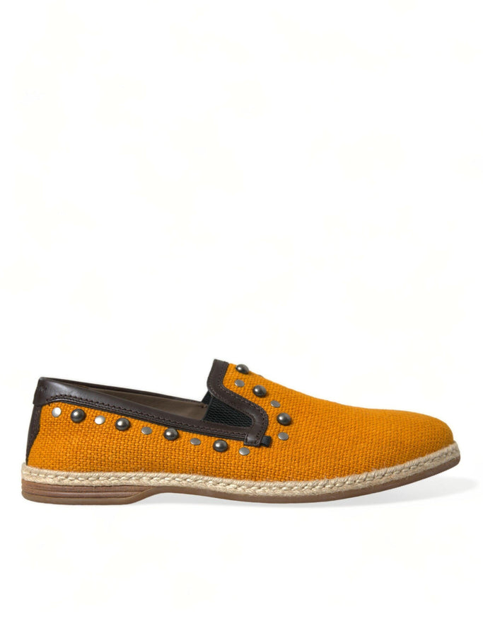 Dolce & Gabbana Orange Linen Leather Studded Loafers Shoes - Ellie Belle