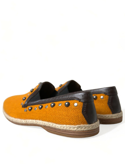Dolce & Gabbana Orange Linen Leather Studded Loafers Shoes - Ellie Belle